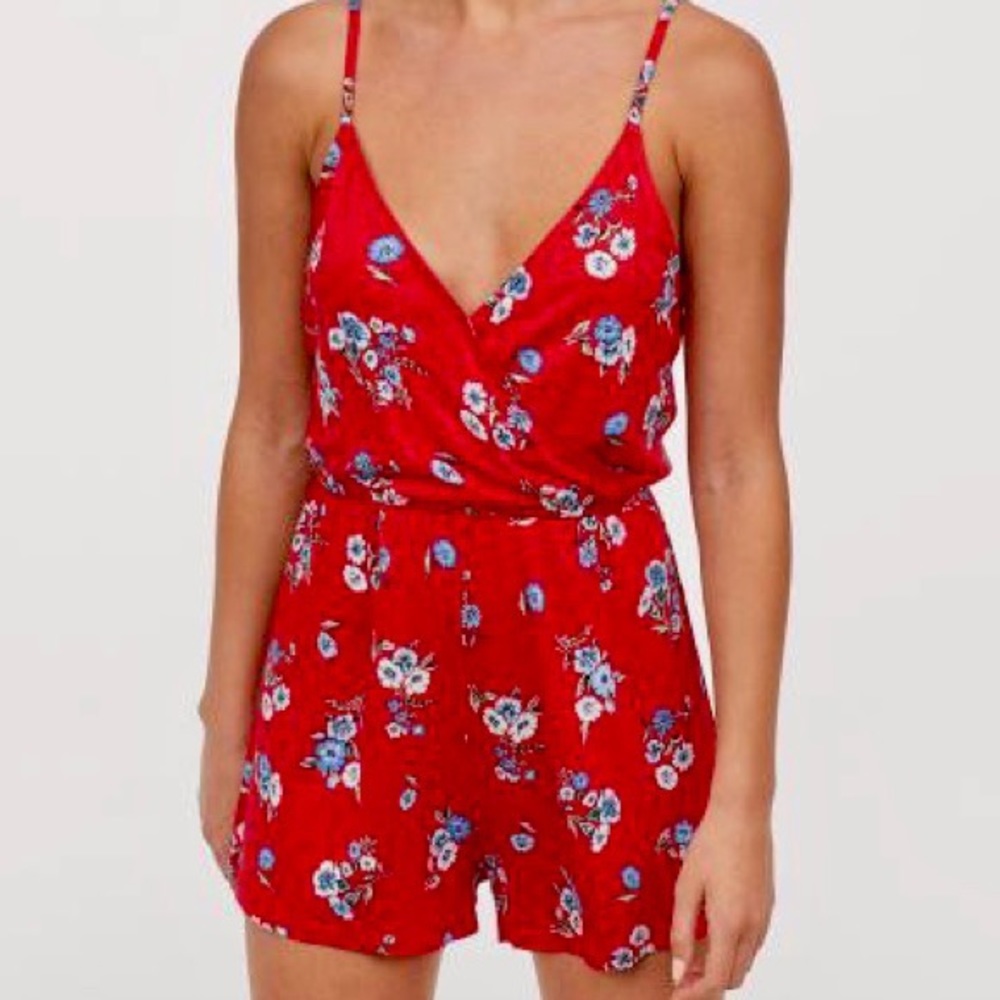 H&M Red Floral Romper